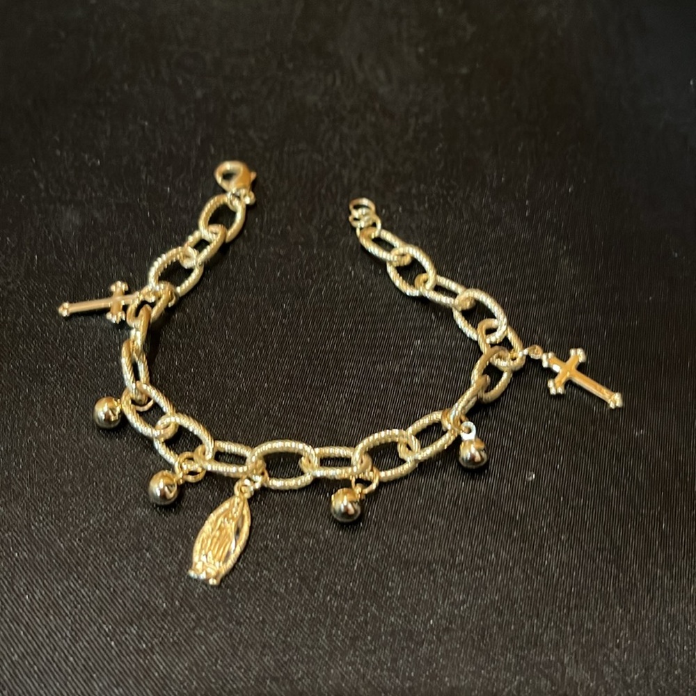 14K Gold Plated Religious Bracelet with dangle charms